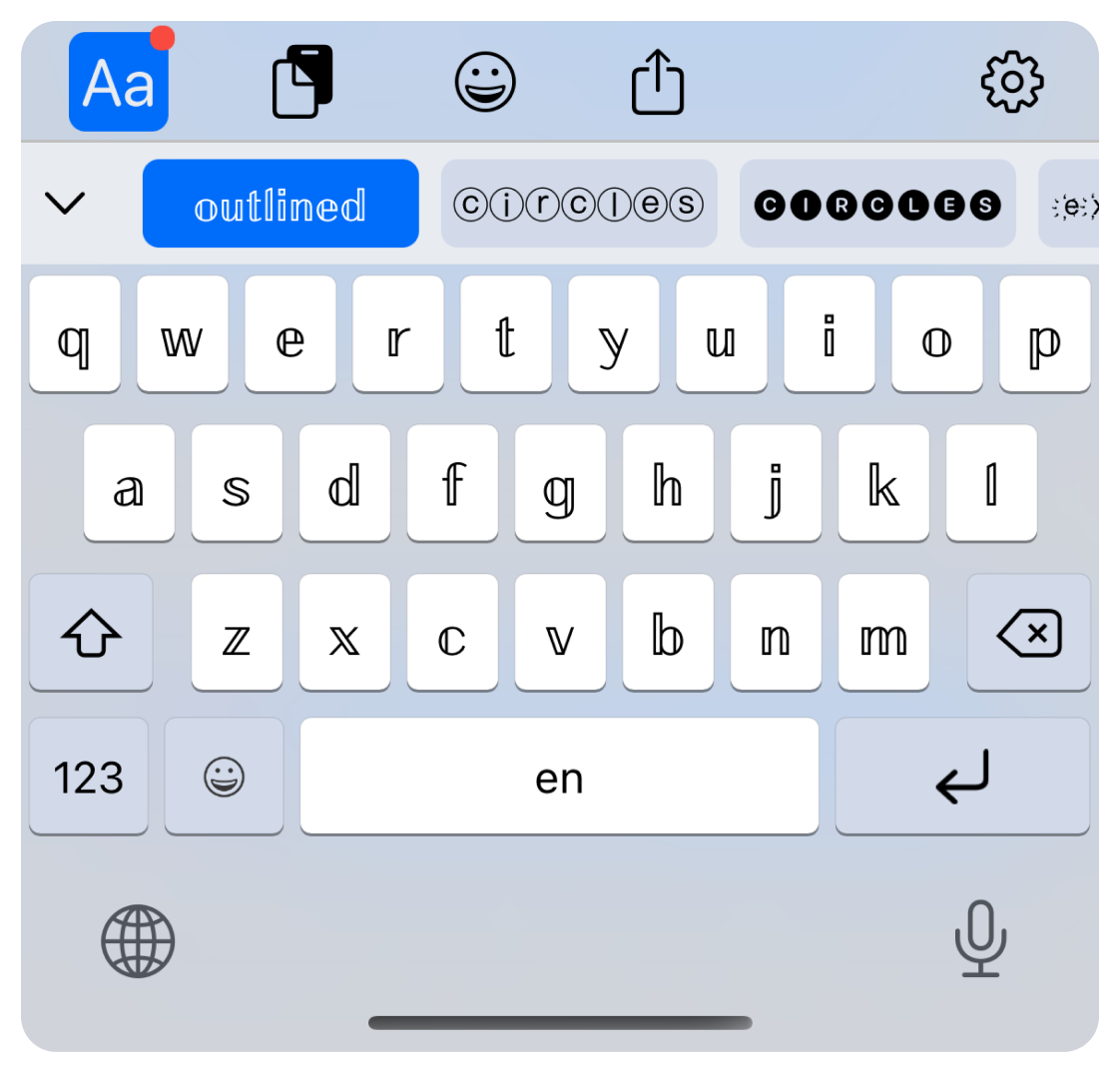 Fonts Pro Keyboard showing the fonts toolbar
